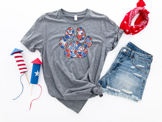 Stars and Stripes Floral Agility Paw Bella + Canvas Unisex Jersey T-Shirt