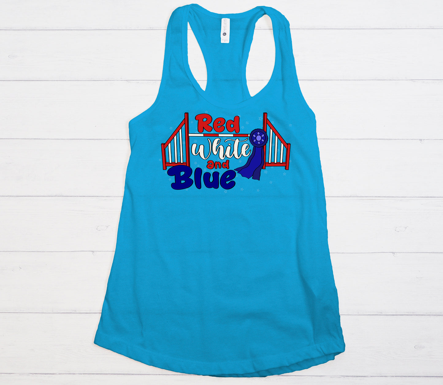 Stars and Stripes Red, White, and Blue Ribbon Next Level Women's Ideal Racerback Tank