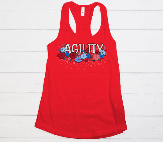 Stars and Stripes Floral Agility Next Level Women's Ideal Racerback Tank