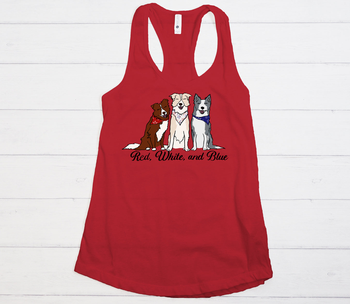 Stars and Stripes Red, White, and Blue Border Collies Next Level Women's Ideal Racerback Tank