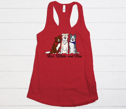 Stars and Stripes Red, White, and Blue Border Collies Next Level Women's Ideal Racerback Tank
