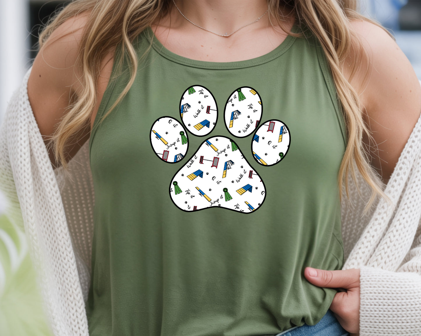 Agility Day Paw Print Next Level Women's Ideal Racerback Tank