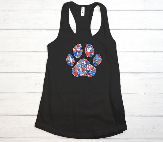 Stars and Stripes Paw Print Next Level Women's Ideal Racerback Tank